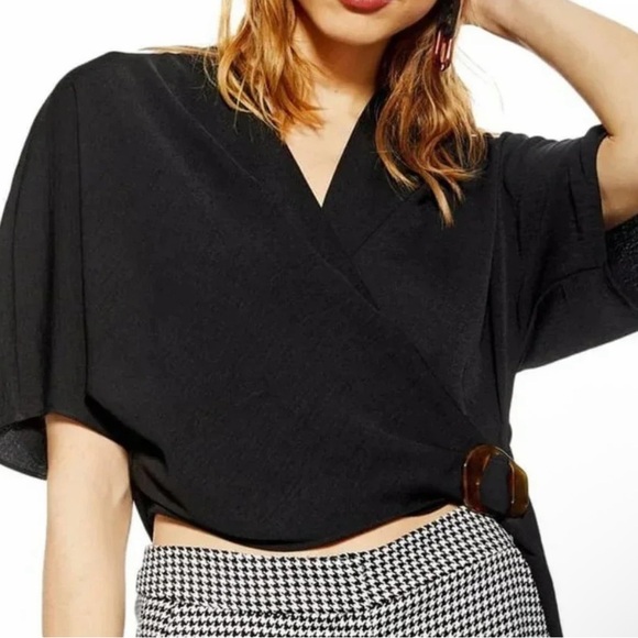 Topshop Tops - Topshop black wrap crop shirt blouse US 6